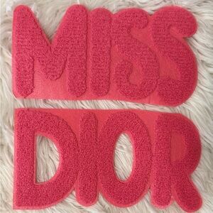 LARGE Miss D Pink fluffy iron on Patches